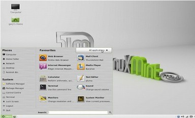 Figure 1.1.04 Linux Mint has a menu similar to Windows XP and Windows 7.
